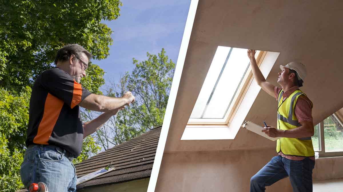 Contractors inspecting the roof